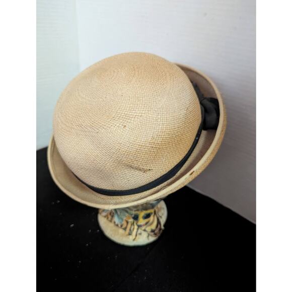 Imported Genuine Panama straw Vintage ladies HAT 40\'s 50\'s Breton roller ribbon main image 8
